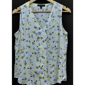 BANANA REPUBLIC Floral Sleeveless Blouse White Woven V-Neck Women Size S